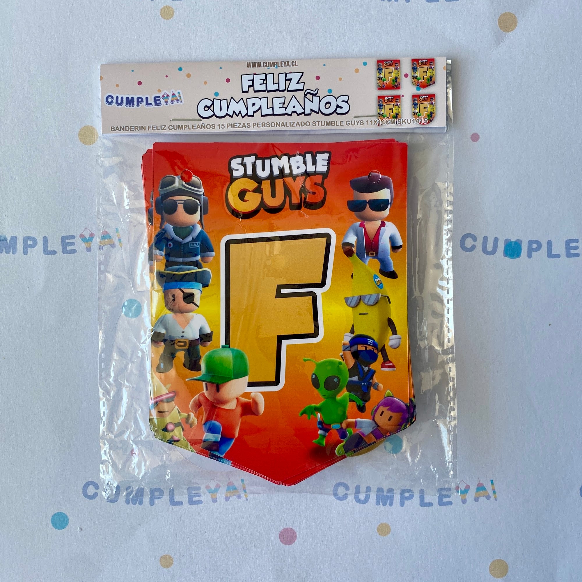 BANDERIN STUMBLE GUYS FELIZ CUMPLEAÑOS 11X14CM 15U