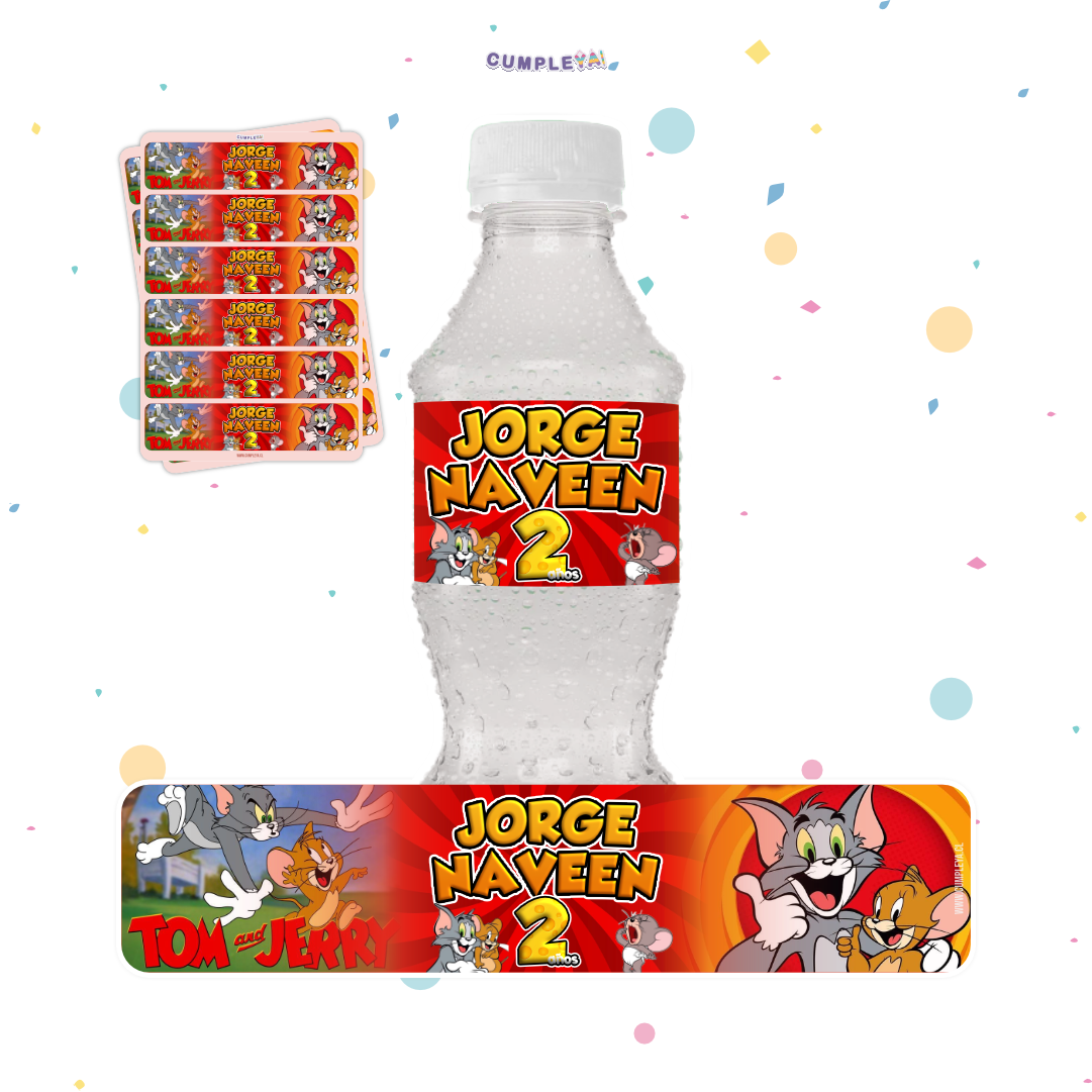 STICKER PARA BOTELLA 12 U TOM Y JERRY