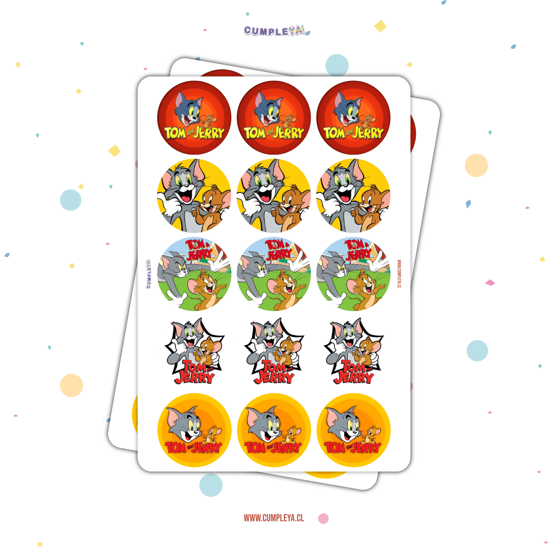 30 STICKER CIRCULARES 5 X 5 CM TOM Y JERRY