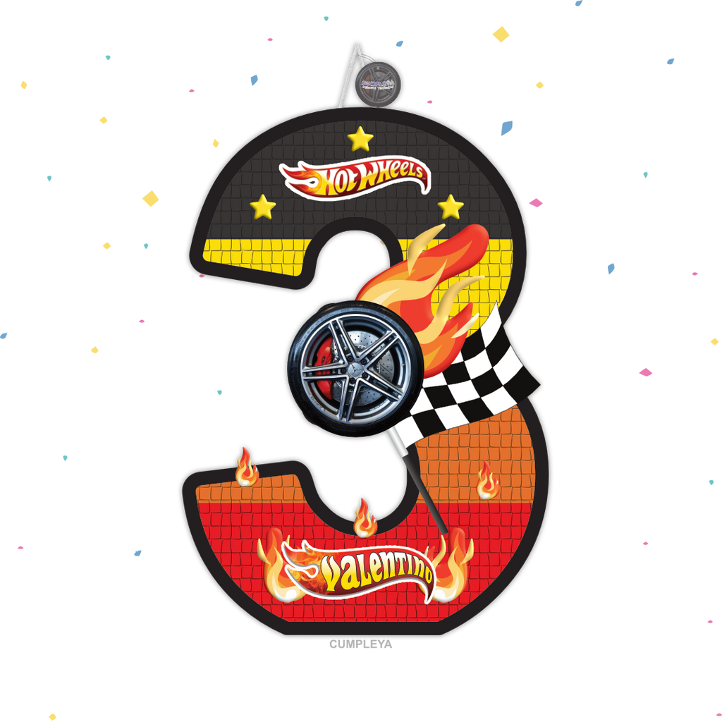 PIÑATA NUMERO 3 HOT WEELS 40CM PREMIUM