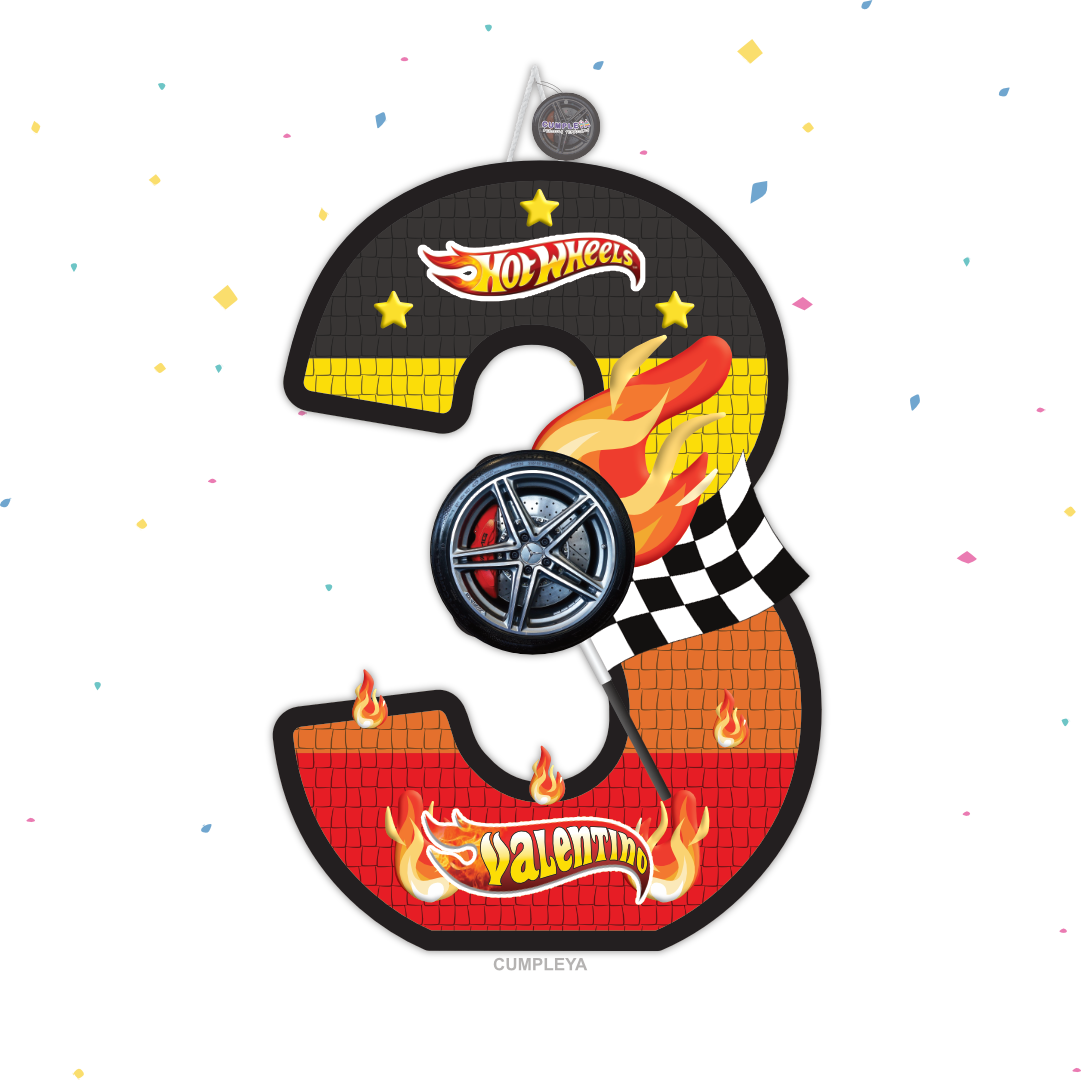 PIÑATA NUMERO 3 HOT WEELS 40CM PREMIUM