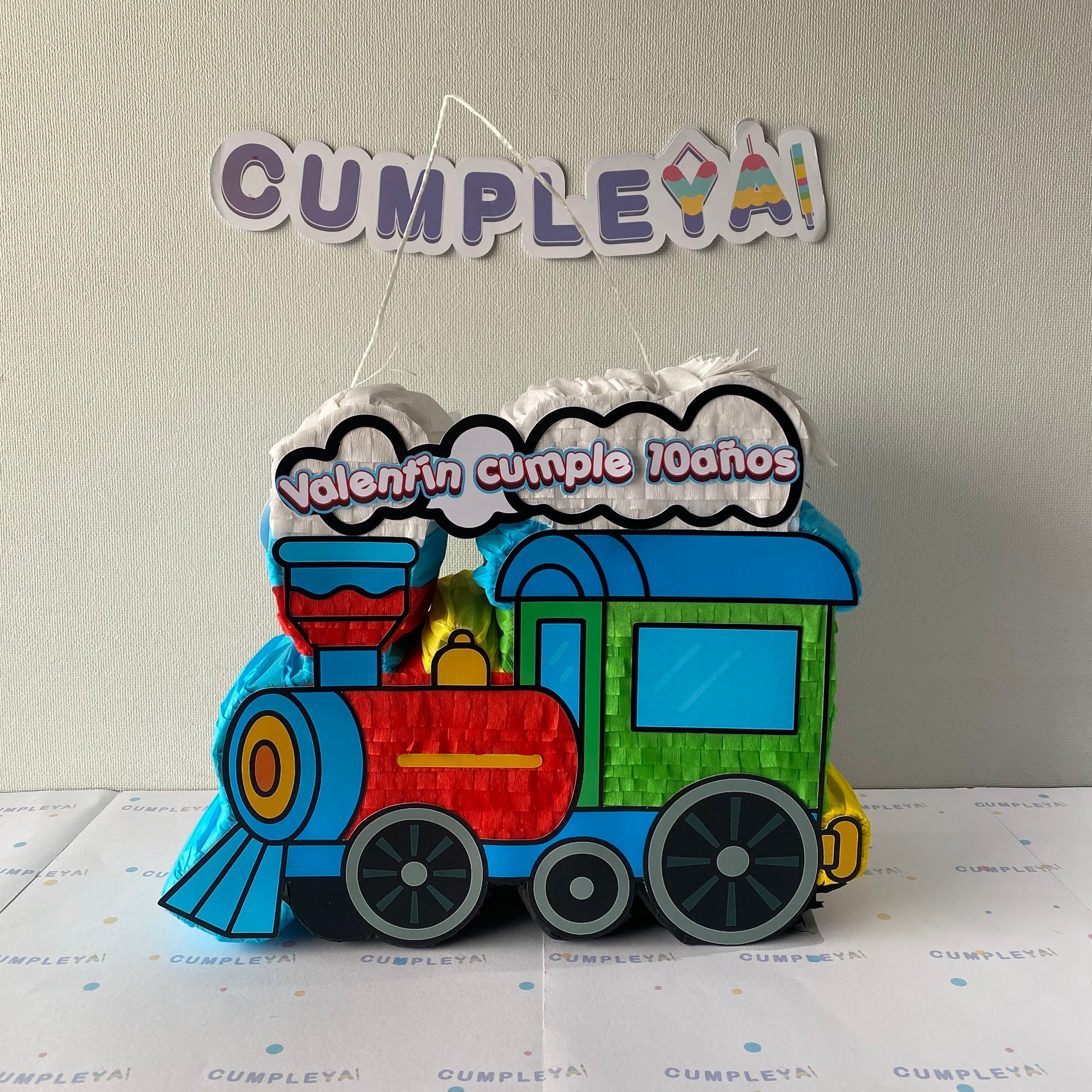 PIÑATA TREN AZUL VERDE Y ROJO 40CM PREMIUM