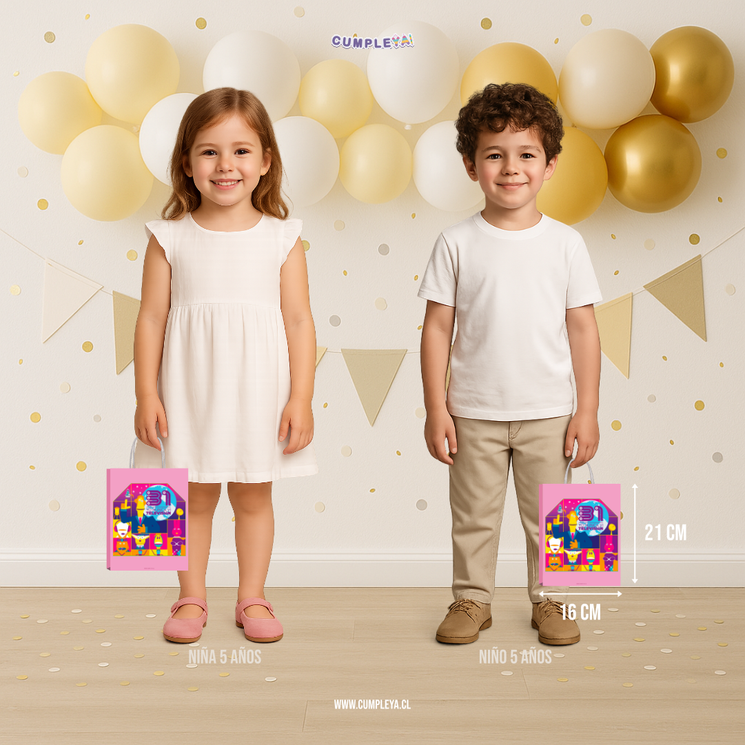 BOLSA SORPRESA 31 NINUTOS COLORES PERSONALIZADO 16X21X8CM