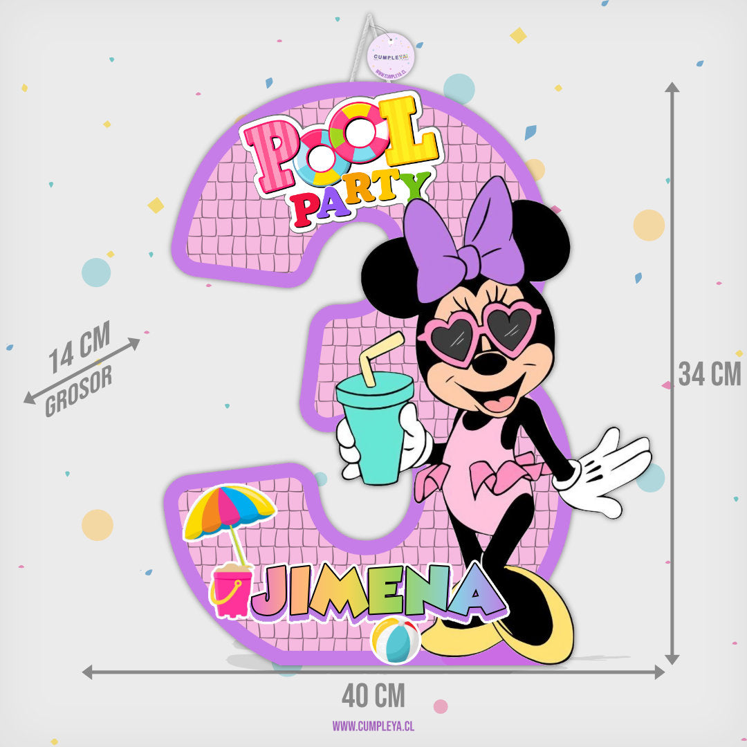 PIÑATA NUMERO 3 MINNIE MOUSE POOL 40CM PREMIUM