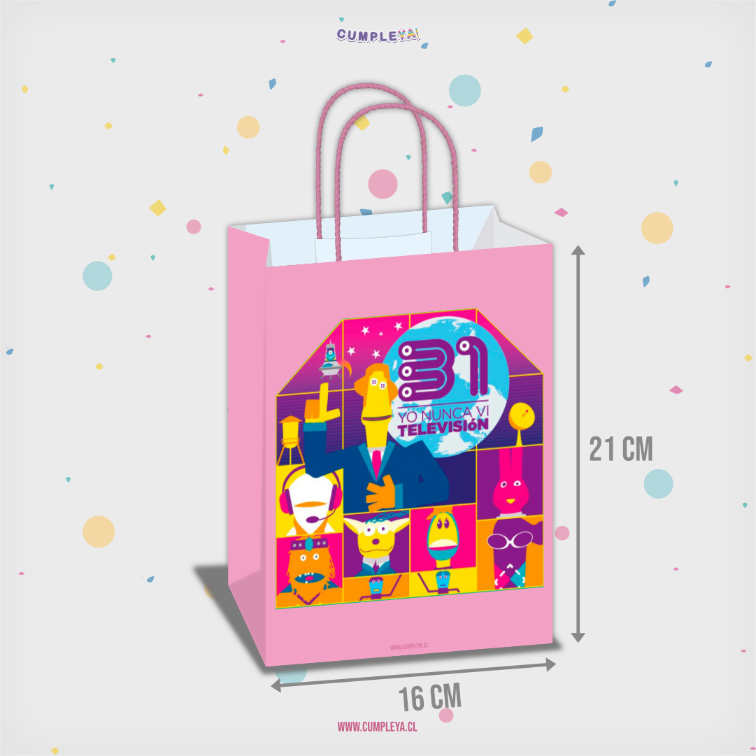 BOLSA SORPRESA 31 NINUTOS COLORES PERSONALIZADO 16X21X8CM