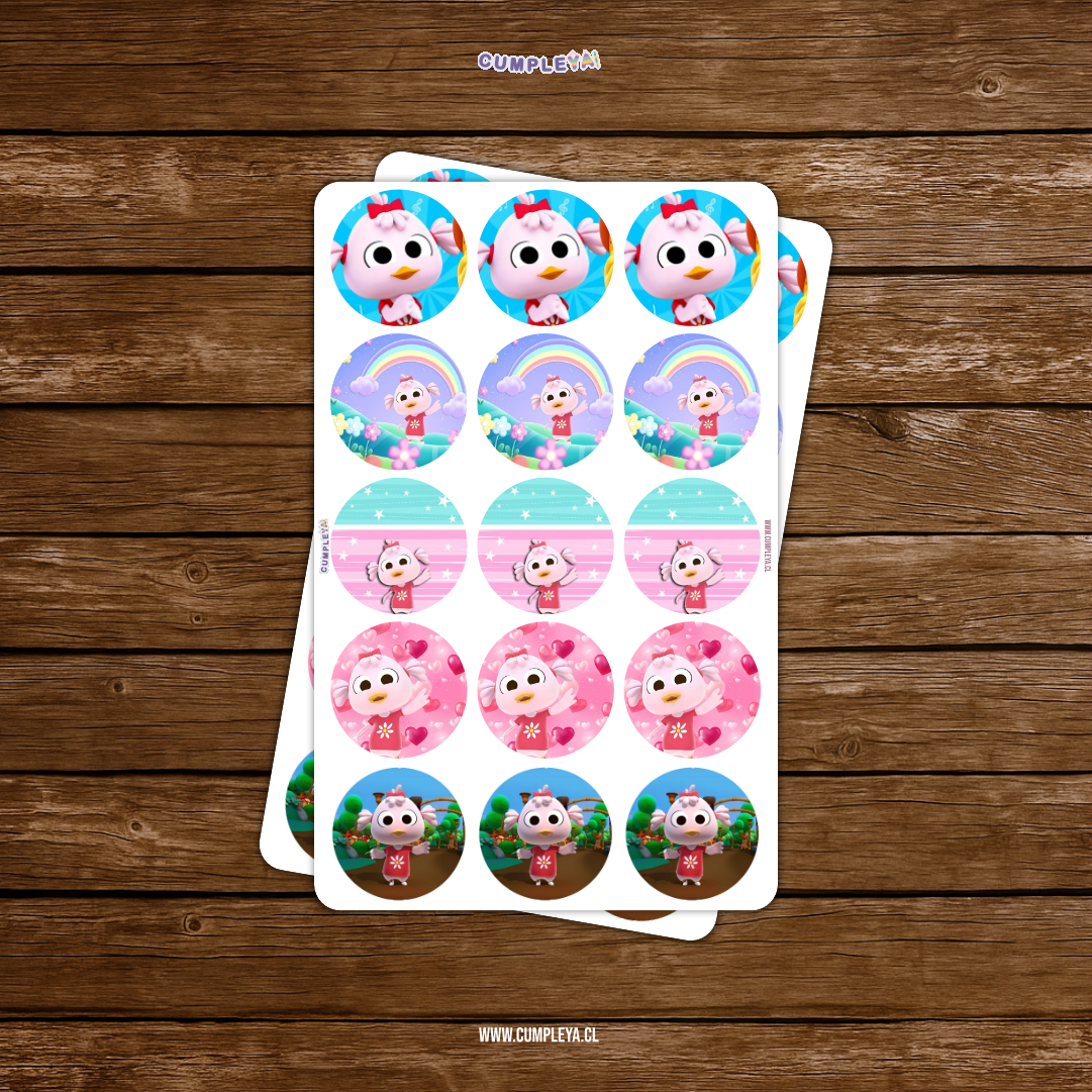 30 STICKER CIRCULARES 5 X 5 CM PATITA LULU