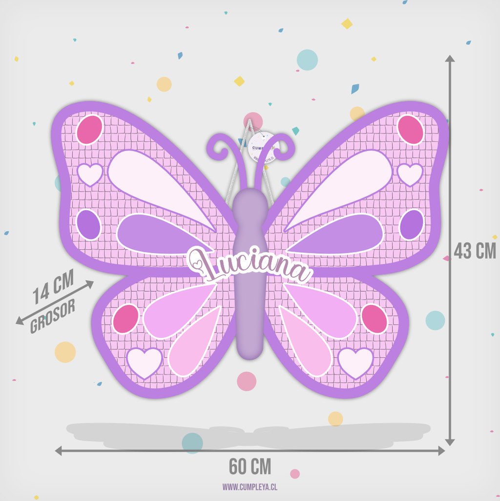 PIÑATA MARIPOSA MORADA ROSADA Y BLANCO 60CM PREMIUM