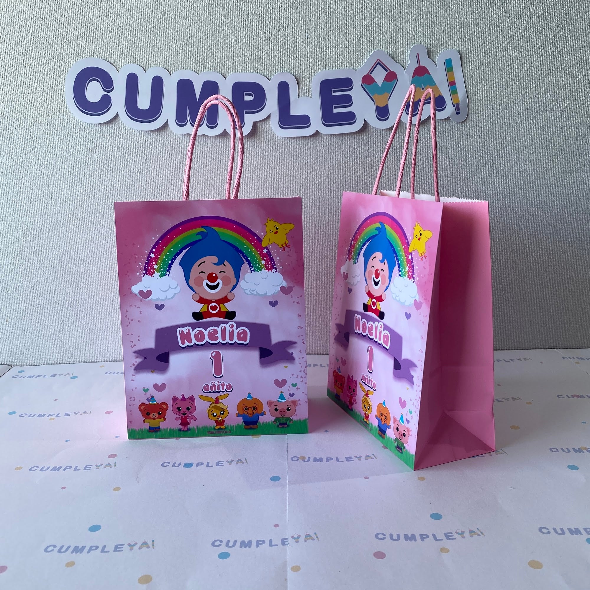 BOLSA SORPRESA PLIM PLIM AZUL Y ROSADO PERSONALIZADO 16X21X8CM