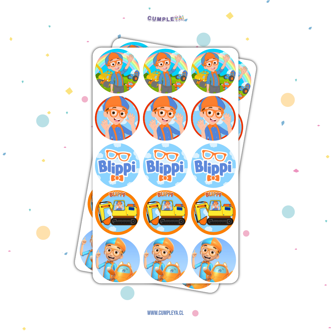 30 STICKER CIRCULARES 5 X 5 CM BLIPPI