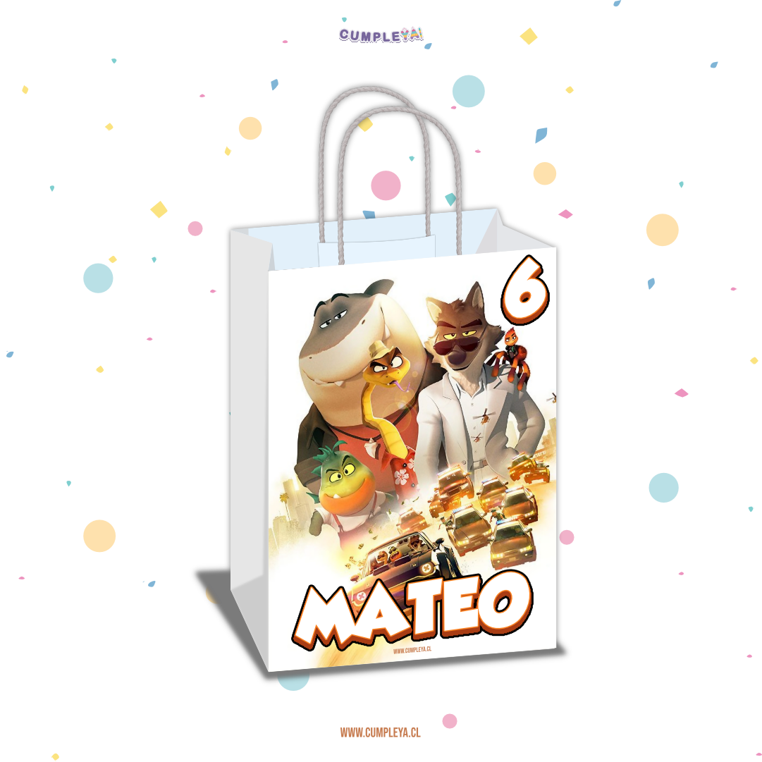 BOLSA SORPRESA TIPOS MALOS PERSONALIZADO 16X21X8CM