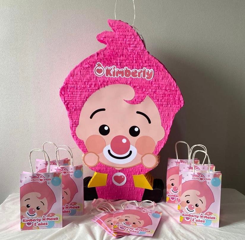 PIÑATA PAYASO PLIM PLIM ROSA SENTADO 60CM PREMIUM