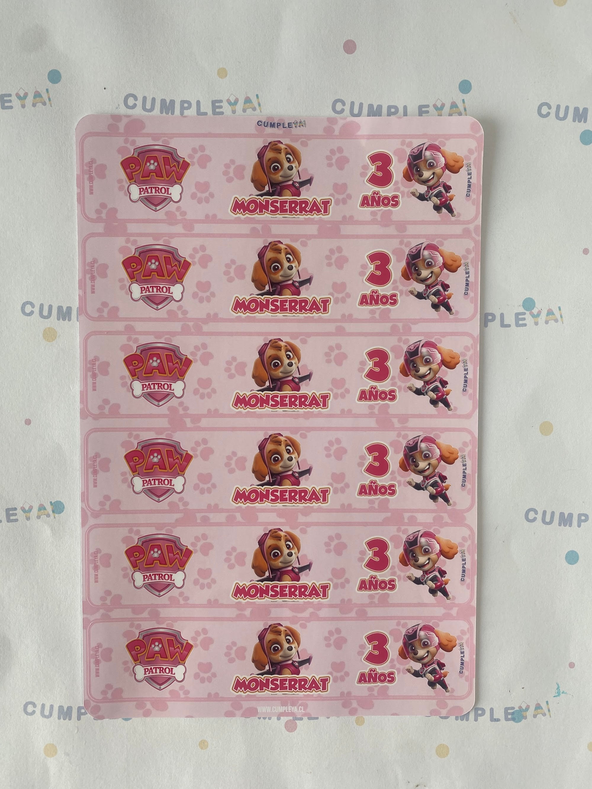 STICKER SKYE PARA BOTELLA 250ML 18X3, 5CM SET 12U TEMÁTICO