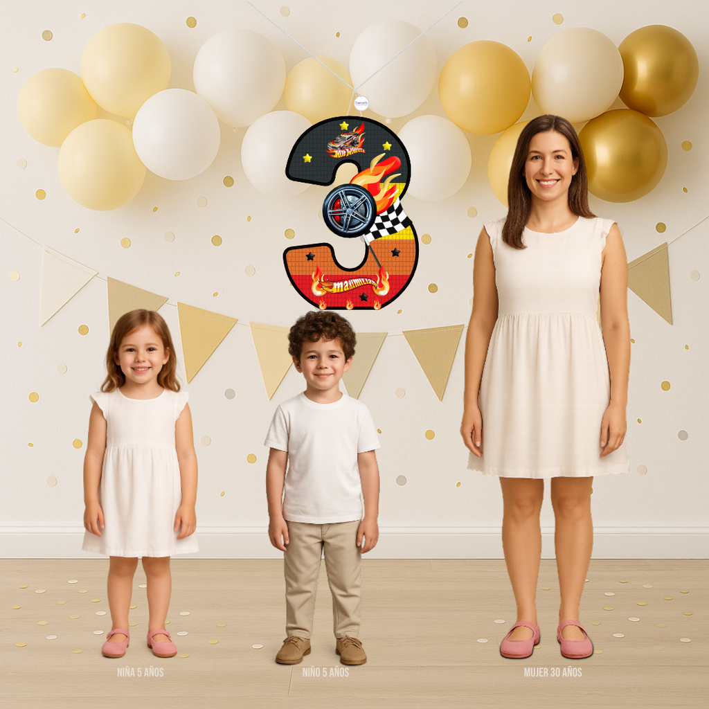 PIÑATA NÚMERO 3 HOT WHEELS 60CM PREMIUM