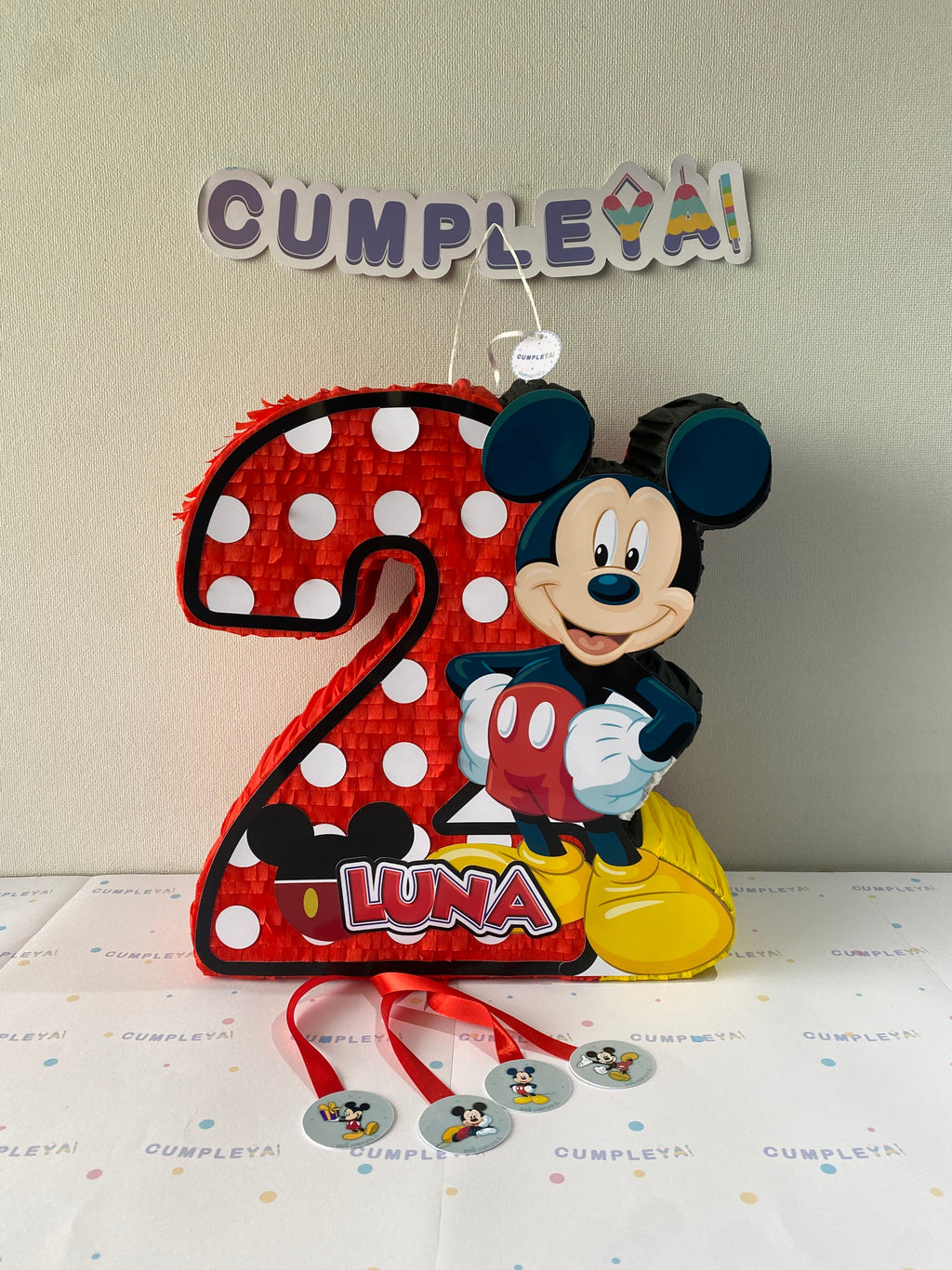 PIÑATA NUMERO 2 CON MICKEY MOUSE 40CM PREMIUM