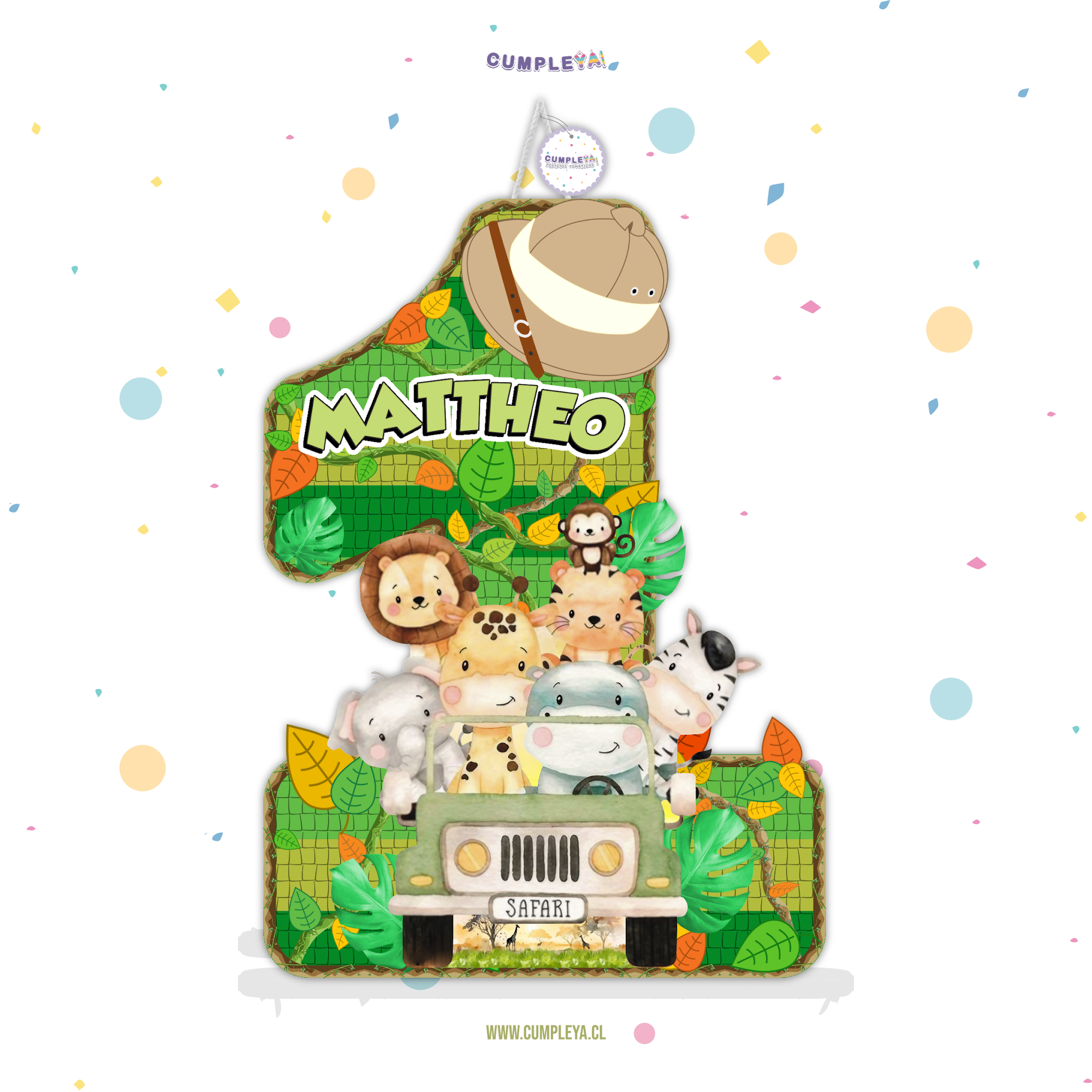 PIÑATA NUMERO 1 CON JEEP SAFARI 60CM