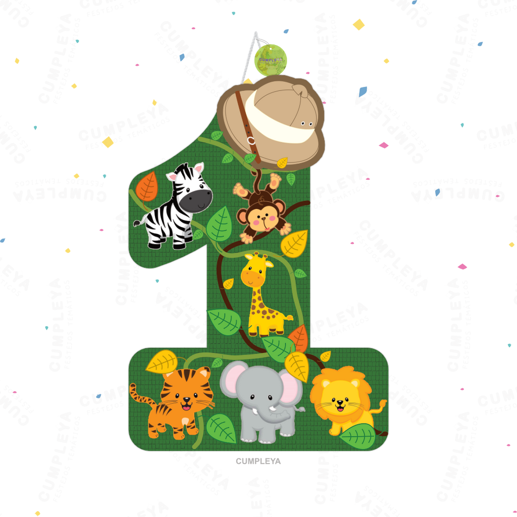 PIÑATA NÚMERO 1 DE SAFARI 60CM PREMIUM