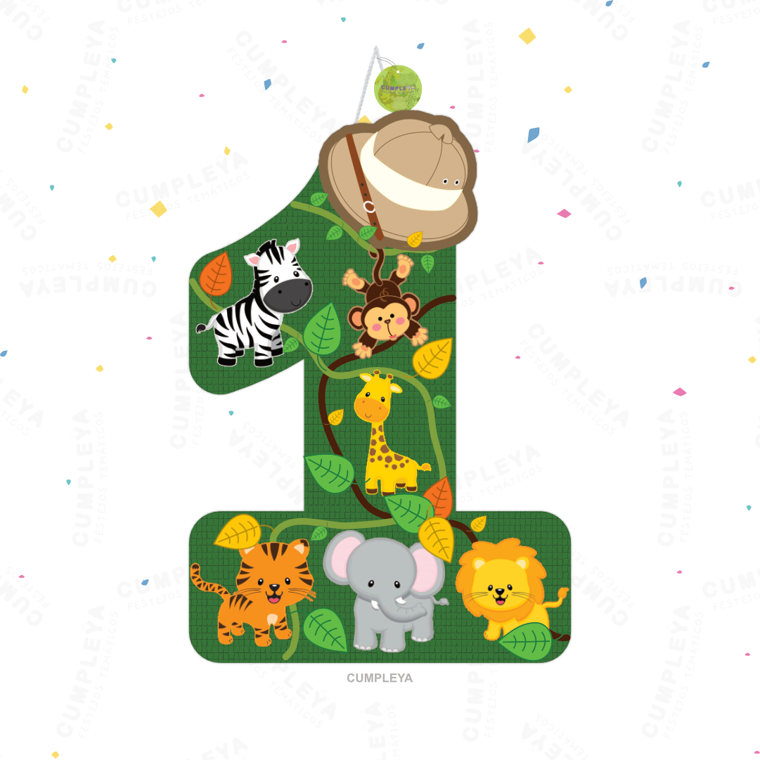 PIÑATA NÚMERO 1 DE SAFARI 60CM PREMIUM