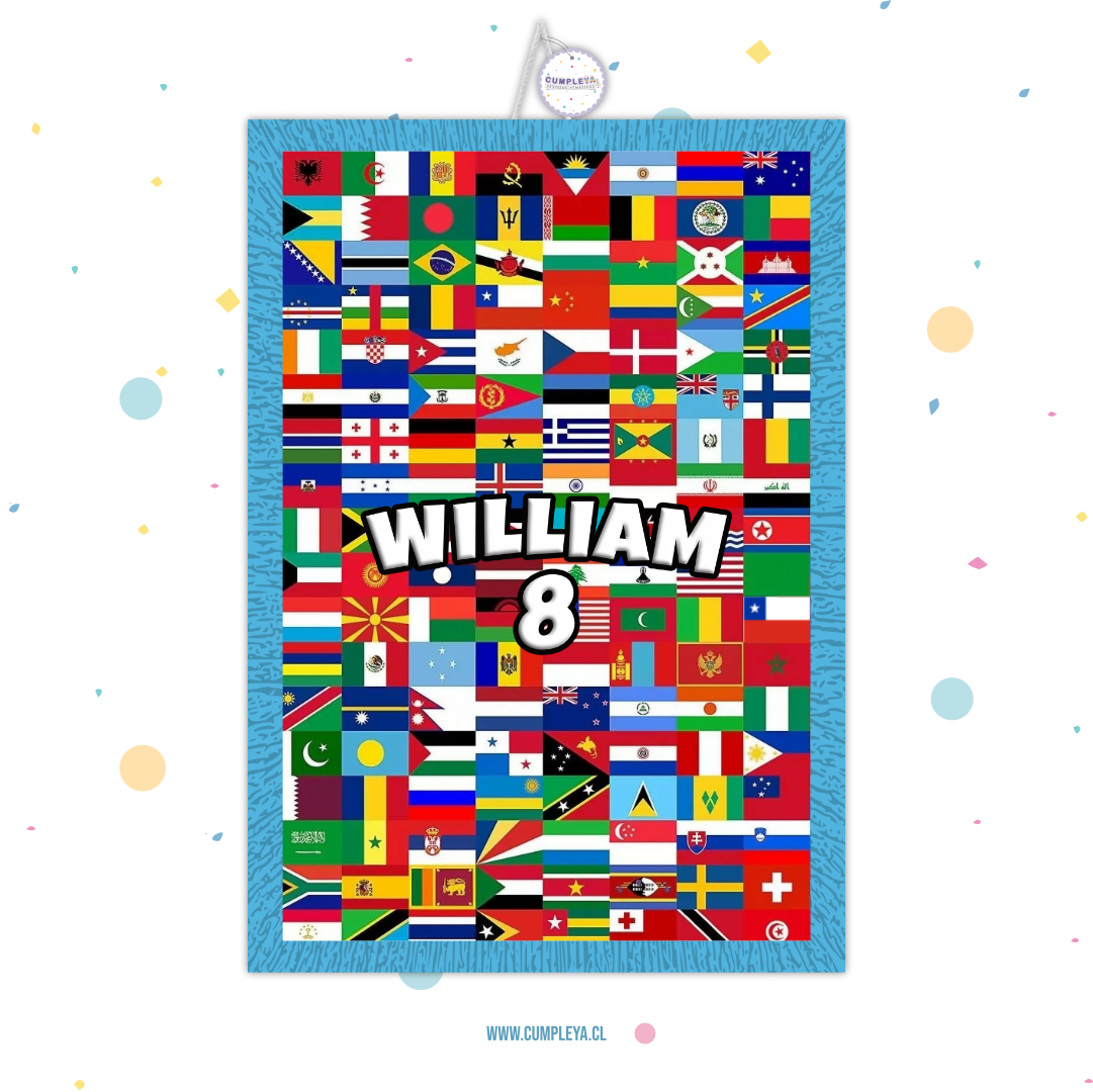 PIÑATA BANDERAS DEL MUNDO RECTANGULAR EXPRÉS 50CM