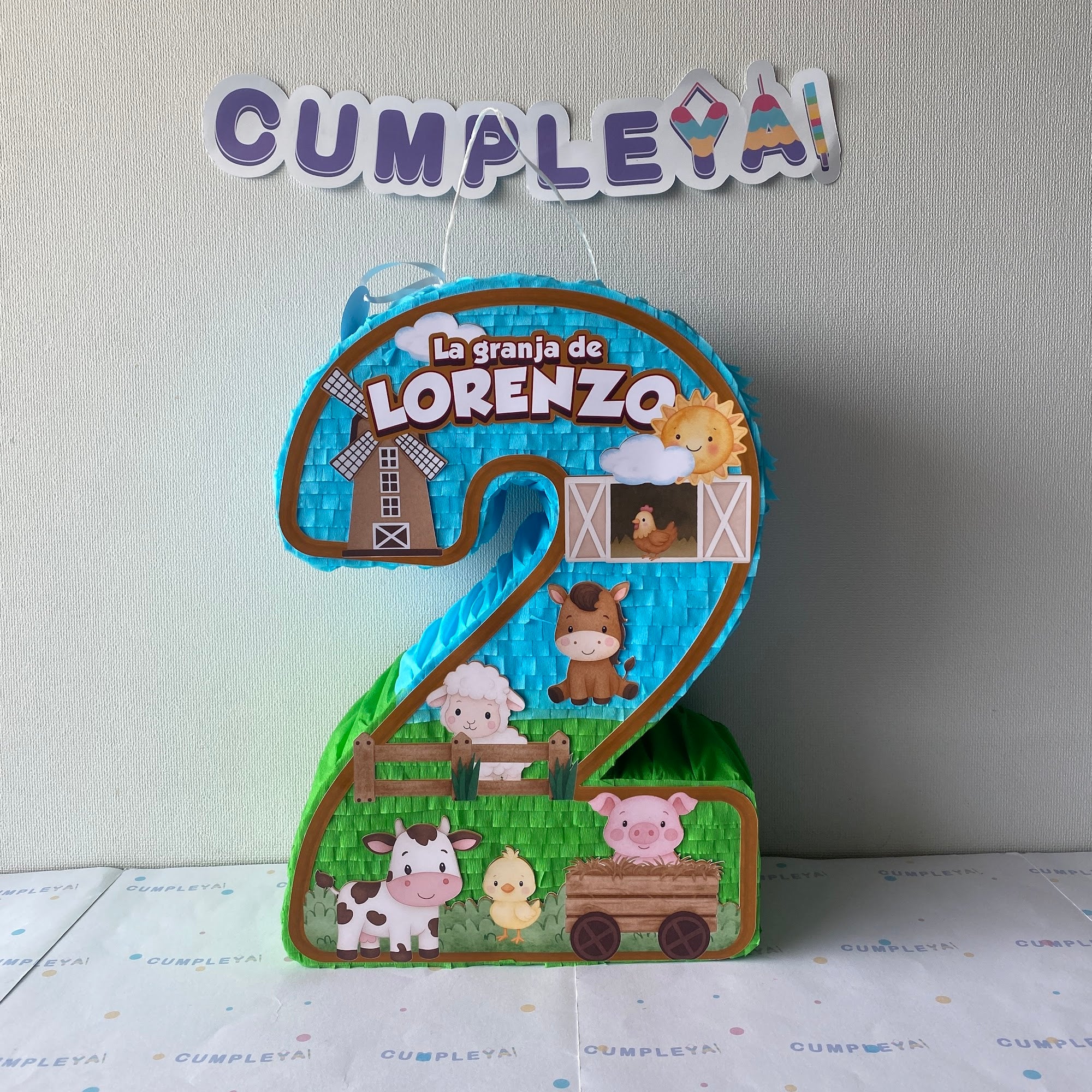 PIÑATA NUMERO 2 ANIMALITOS DE LA GRANJA 40CM PREMIUM