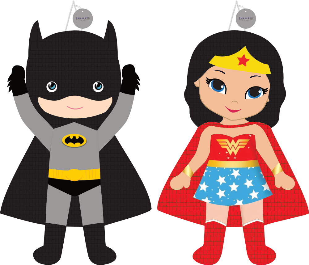 PIÑATA PIÑATA DOBLE CARA BATMAN NIÑO Y MUJER MARAVILLA NIÑA 60CM PREMIUM