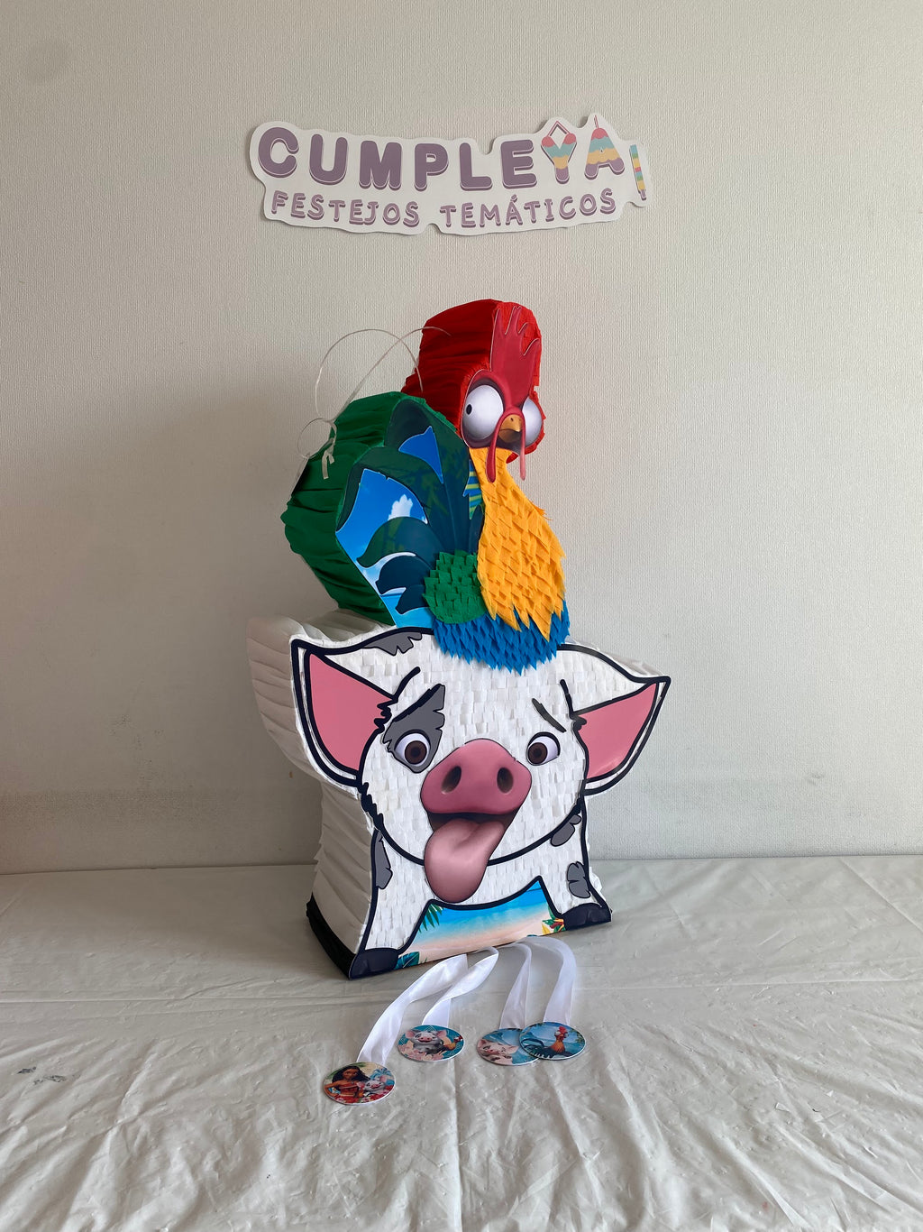 PIÑATA CERDITO Y GALLO DE MOANA 60CM PREMIUM