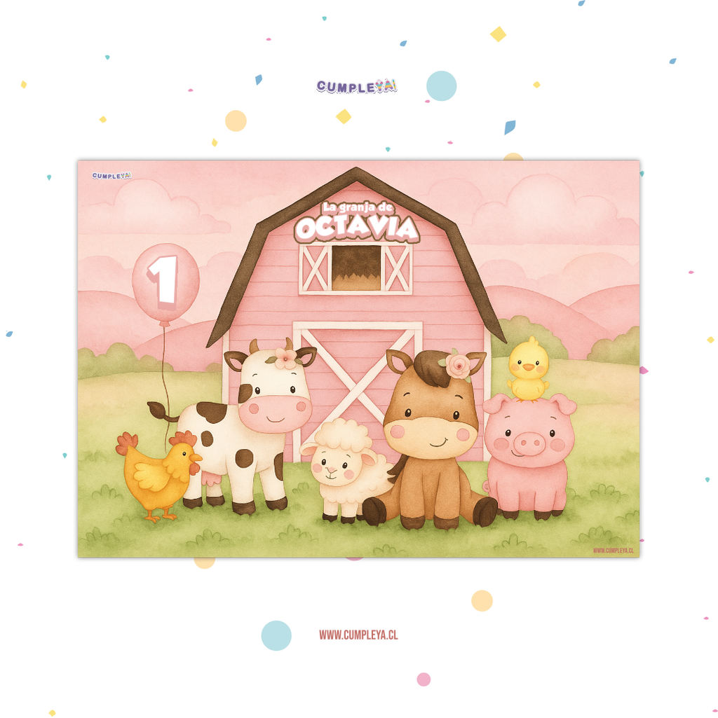 INDIVIDUALES GRANJITA ROSADA PAPEL BOND 21X30CM TEMÁTICO