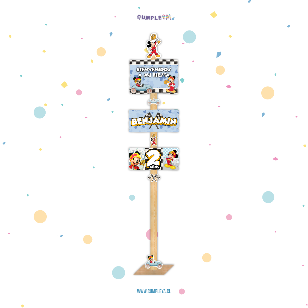 LETRERO MICKEY AUTO DE CARRERA DE BIENVENIDA 30X140CM TEMÁTICO