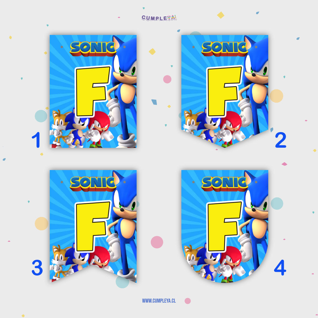 BANDERIN SONIC FELIZ CUMPLEAÑOS 11X14CM 15U TEMÁTICO