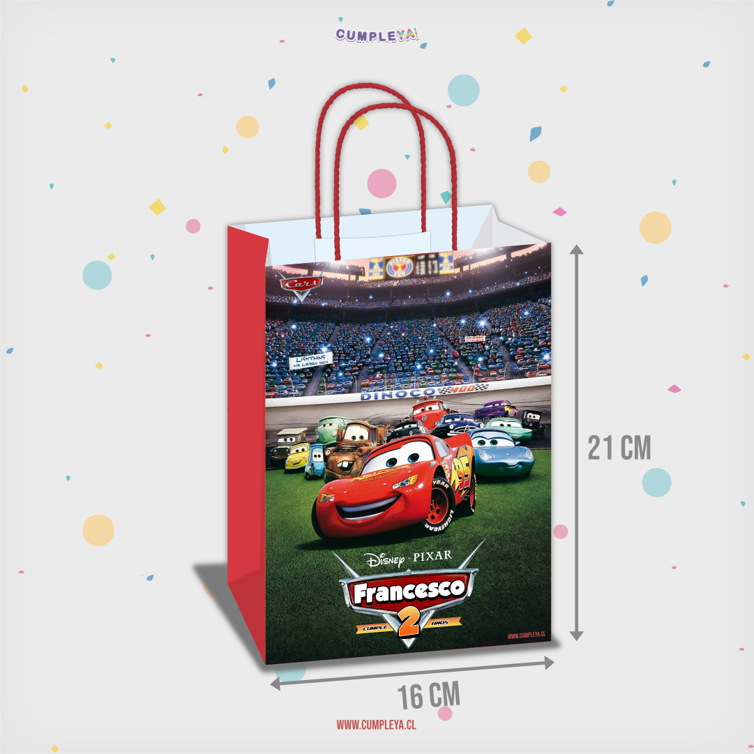 BOLSA SORPRESA CARS PERSONALIZADO 16X21X8CM