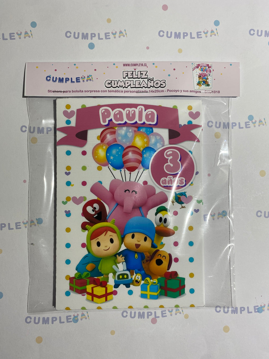 STICKER POCOYO Y SUS AMIGOS PARA BOLSA SORPRESA 14X20CM TEMÁTICO