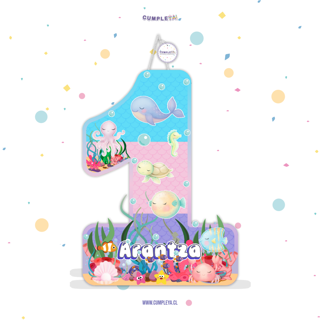 PIÑATA NUMERO 1 ANIMALITOS DE MAR NIÑA 60CM PREMIUM