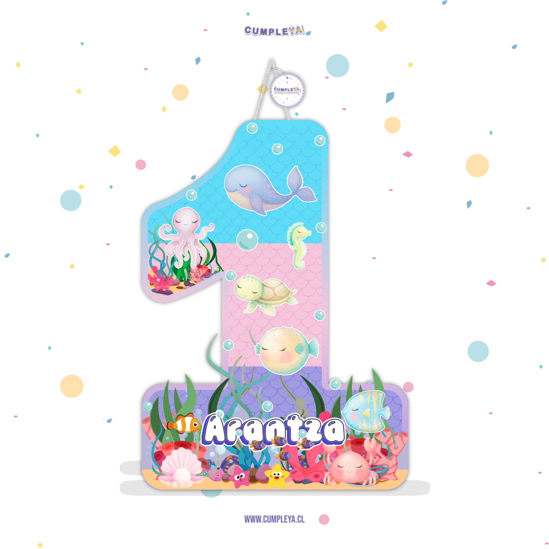 PIÑATA NUMERO 1 ANIMALITOS DE MAR NIÑA 60CM PREMIUM