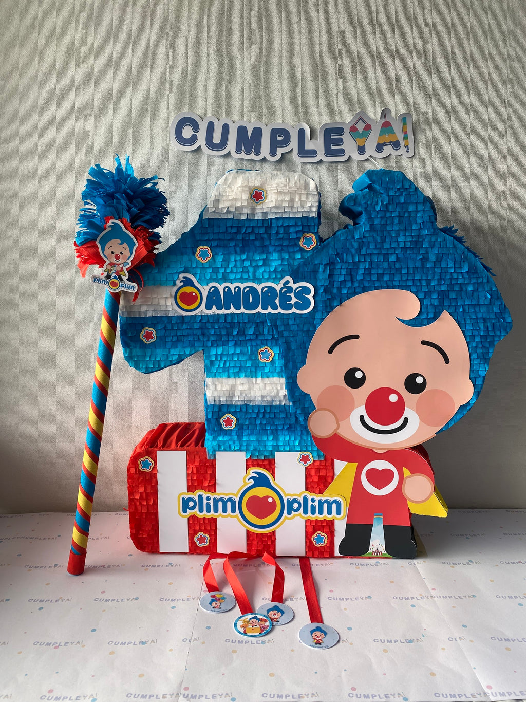 PIÑATA PLIM PLIM CON NUMERO 1 60CM PREMIUM