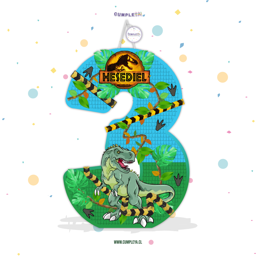 PIÑATA NUMERO 3 TIRANOSAURIO REX 60CM PREMIUM