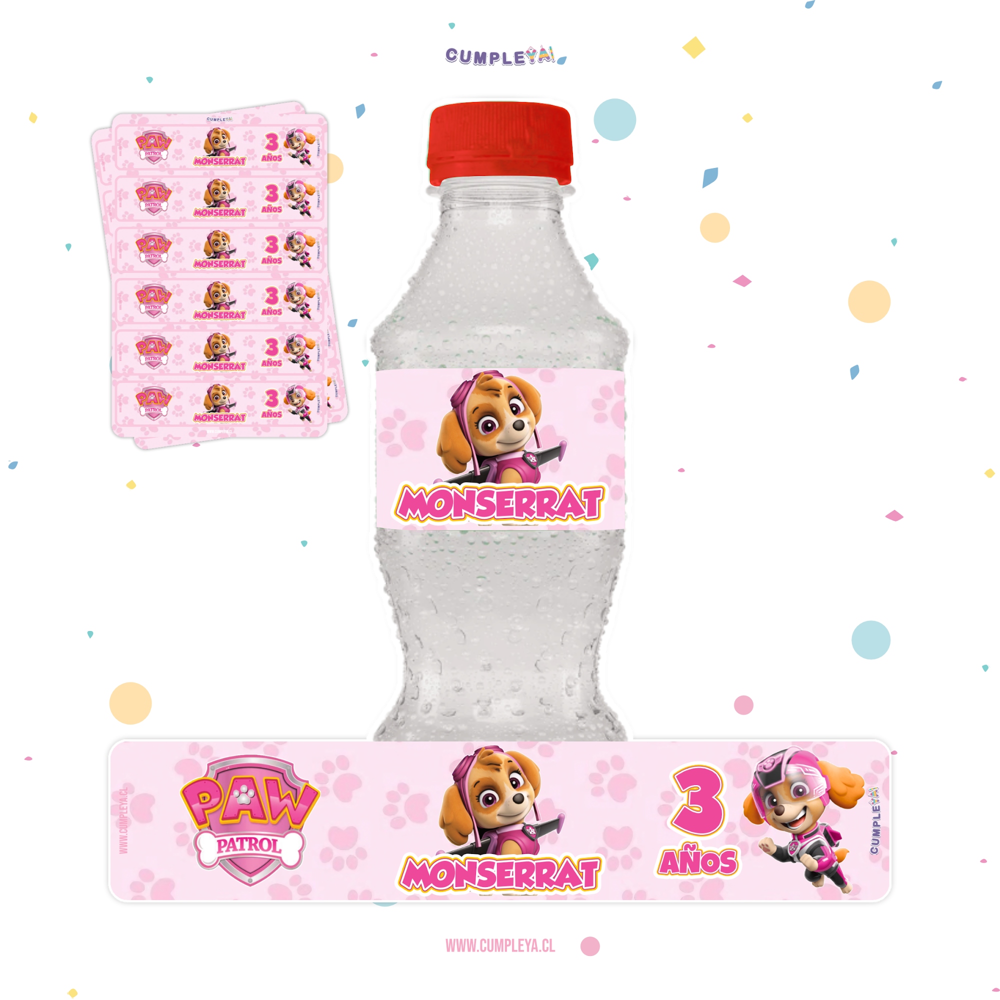 STICKER SKYE PARA BOTELLA 250ML 18X3, 5CM SET 12U TEMÁTICO