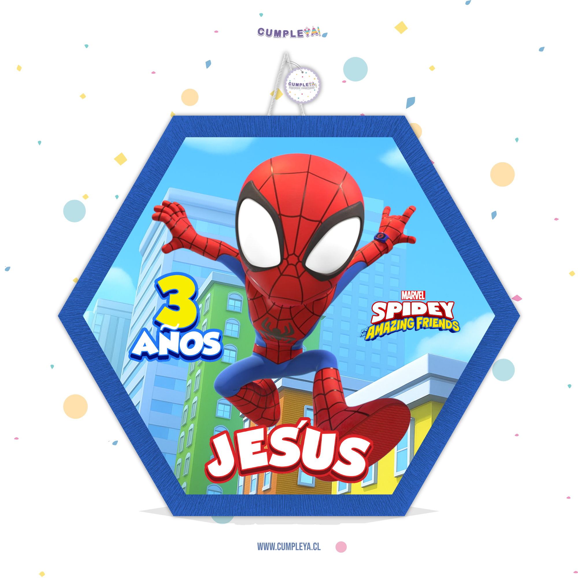 PIÑATA SPIDEY HEXAGONAL EXPRÉS 40CM