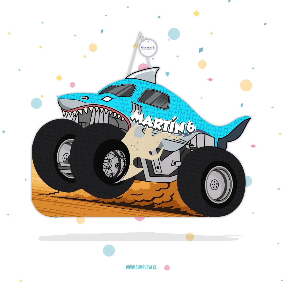 PIÑATA TIBURÓN CELESTE MONSTER JAM 40CM PREMIUM