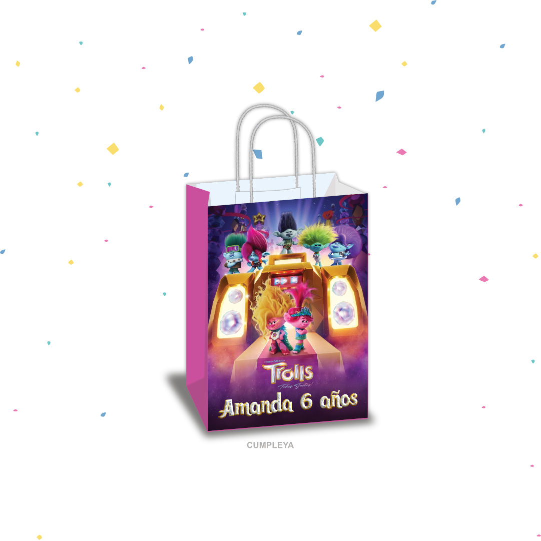 BOLSA SORPRESA TROLLS PERSONALIZADA 16X21X8CM