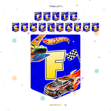 BANDERIN FELIZ CUMPLEAÑOS HOT WHEELS