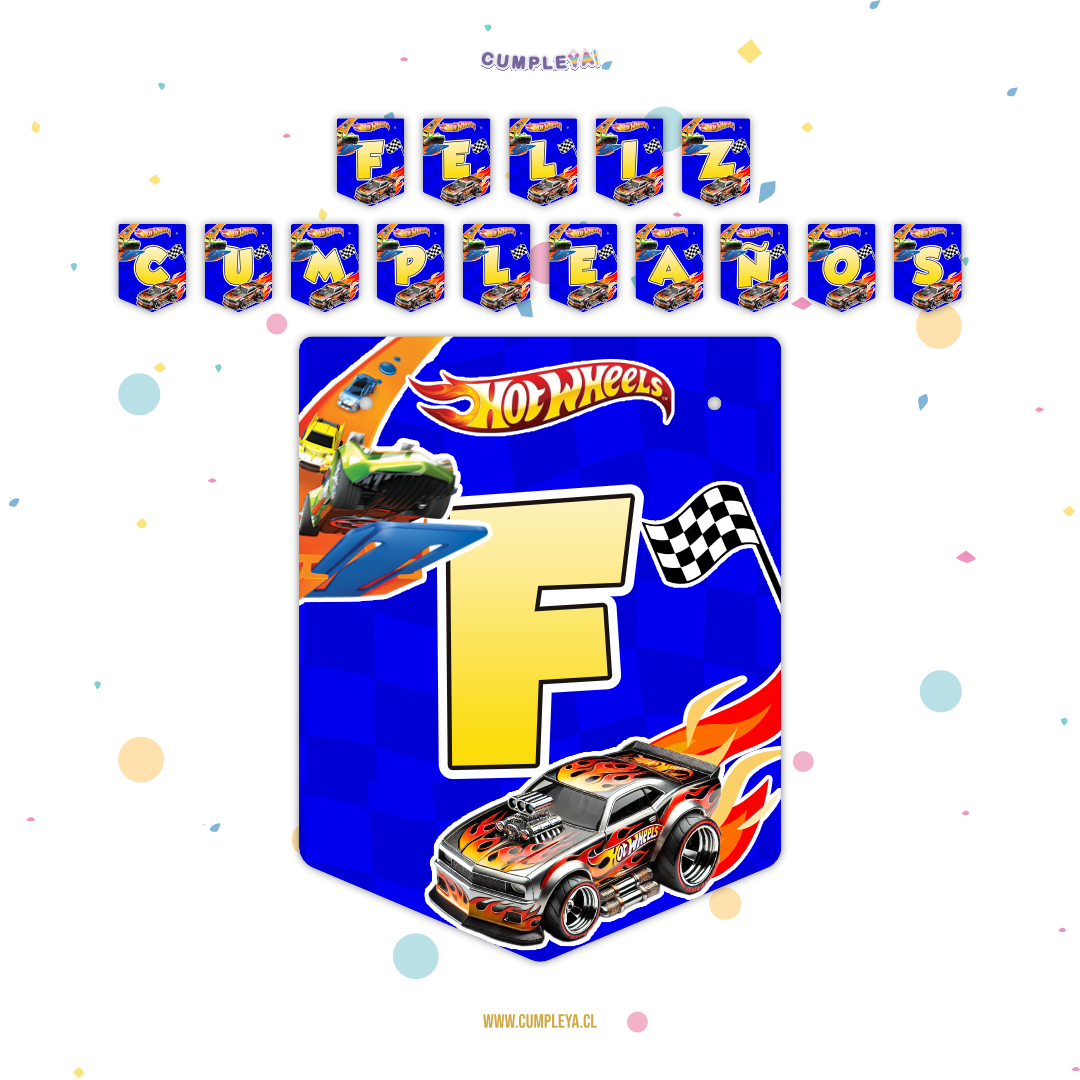 BANDERIN FELIZ CUMPLEAÑOS HOT WHEELS