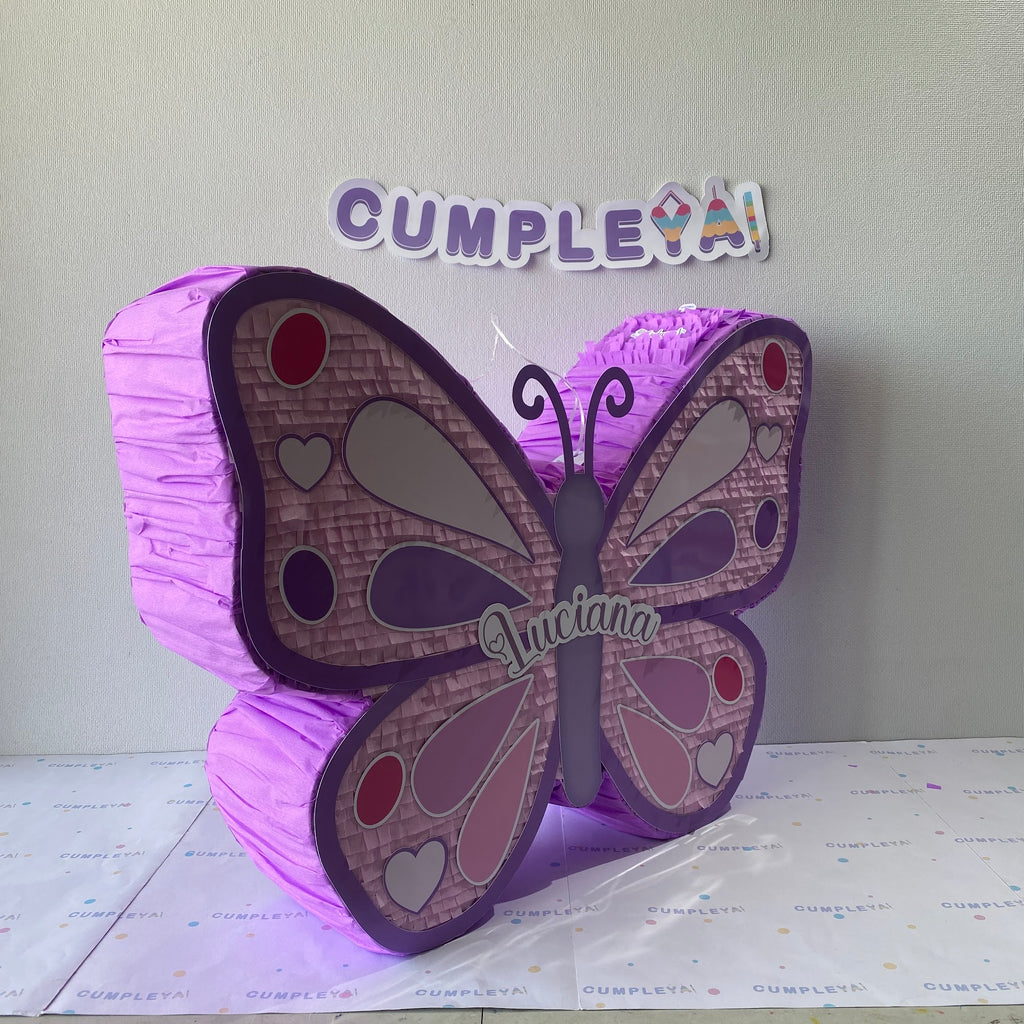PIÑATA MARIPOSA MORADA ROSADA Y BLANCO 60CM PREMIUM