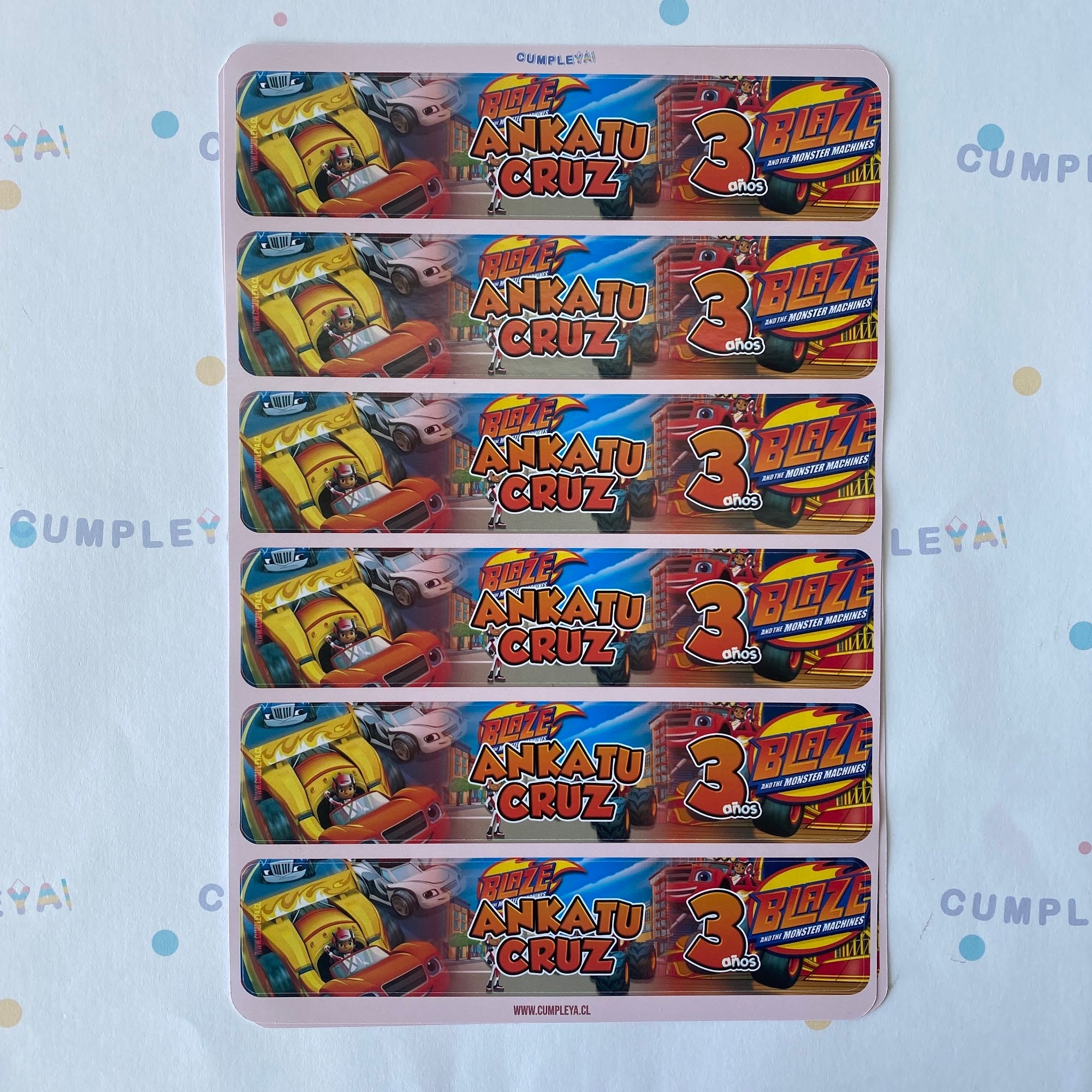 STICKER BLAZE AND THE MONSTER MACHINES PARA BOTELLA 250ML 18X3, 5CM SET 12U TEMÁTICO