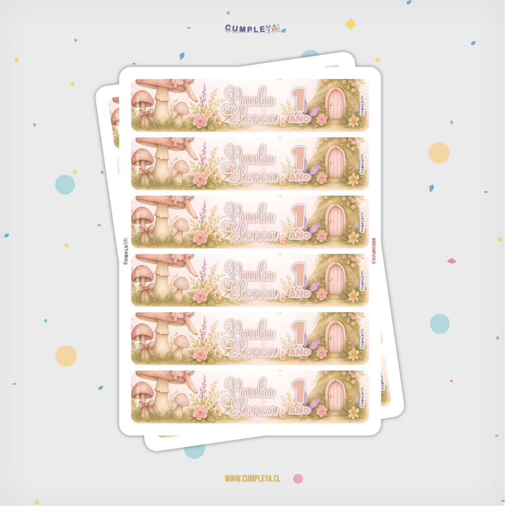 STICKER HADA PARA BOTELLA 250ML 18X3, 5CM SET 12U TEMÁTICO