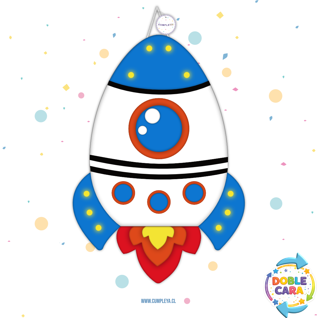 PIÑATA 40 CM COHETE ESPACIAL AZUL