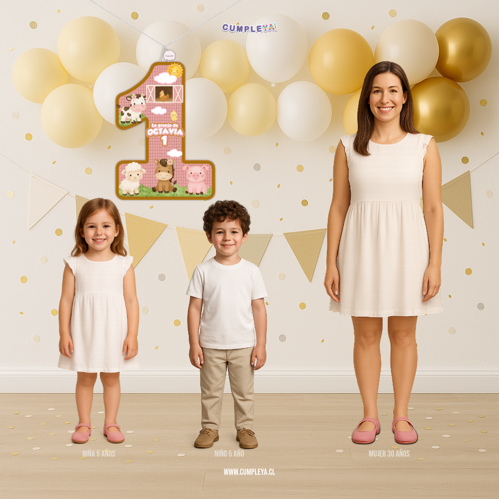 PIÑATA NUMERO 1 GRANJITA ROSADA Y ANIMALITOS 60CM PREMIUM