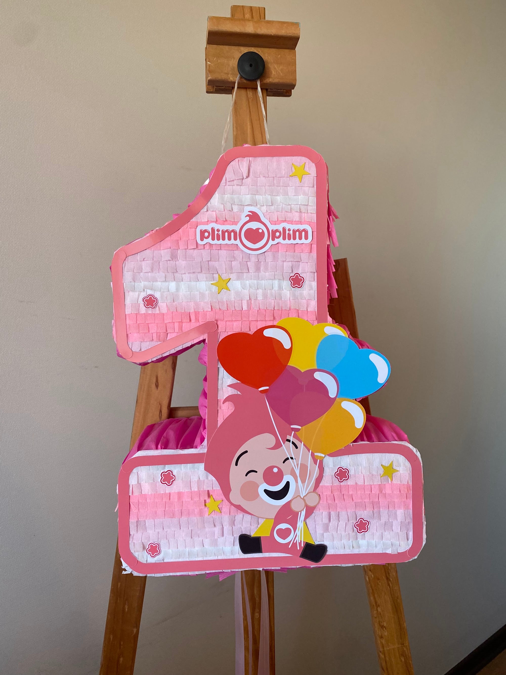 PIÑATA PAYASO PLIM PLIM NÚMERO 1 ROSADO 40CM PREMIUM