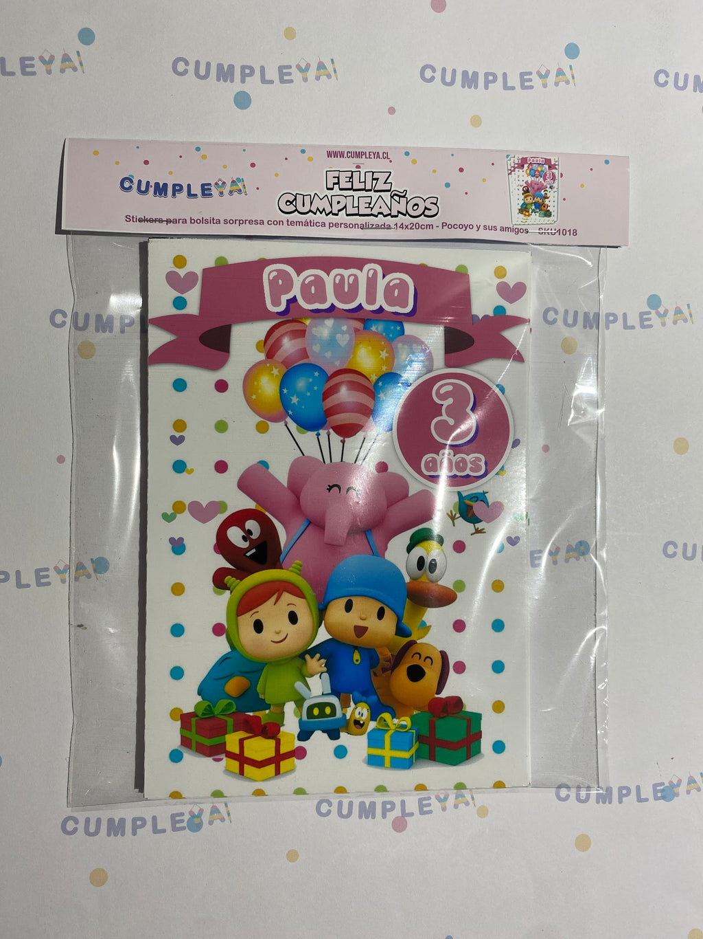 STICKER POCOYO Y SUS AMIGOS PARA BOLSA SORPRESA 14X20CM TEMÁTICO