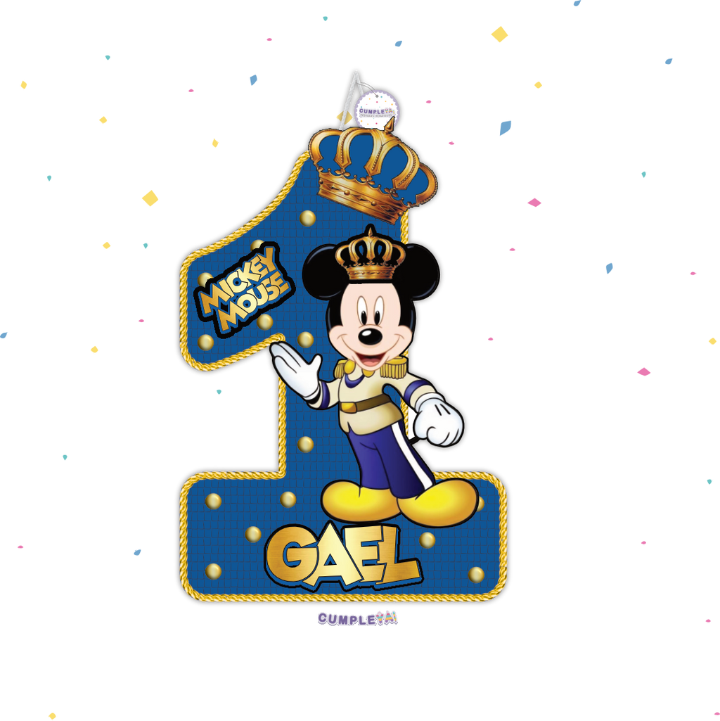 PIÑATA NUMERO 1 MICKEY REY AZUL 60CM PREMIUM