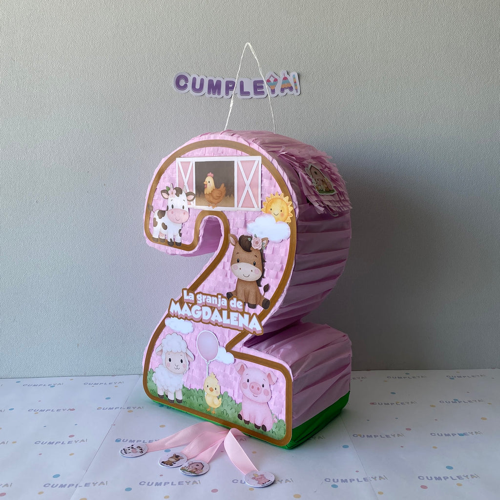 PIÑATA NUMERO 2 ANIMALITOS DE LA GRANJA 40CM PREMIUM