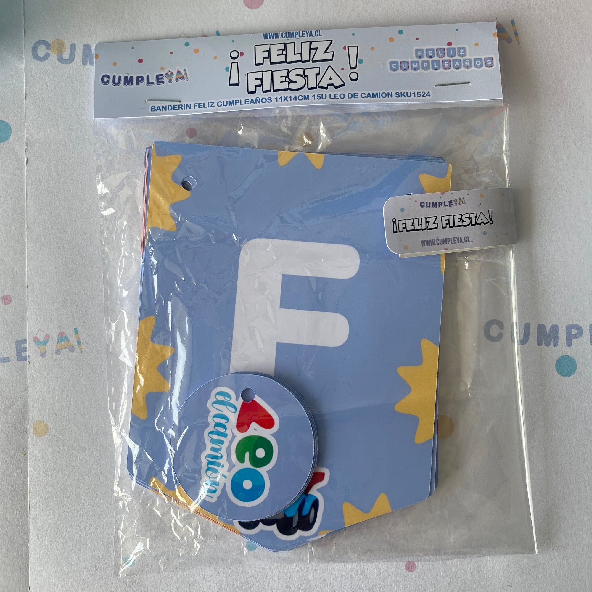 BANDERIN LEO DE CAMION FELIZ CUMPLEAÑOS 11X14CM 15U